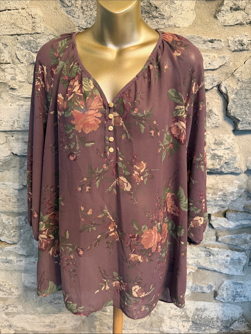 Floral Button-Front Women's Blouse - Mauve